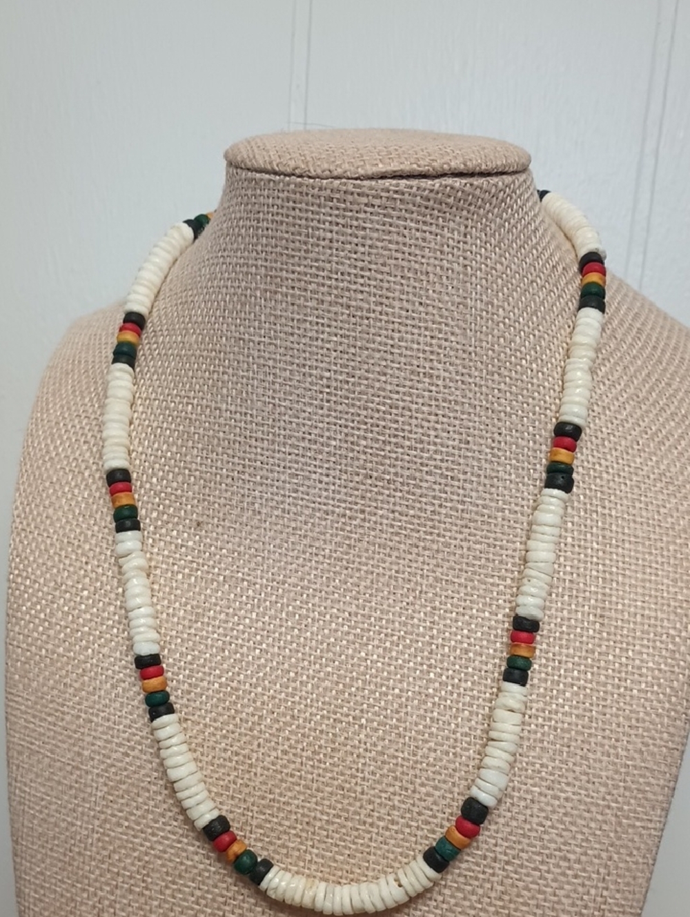 Handmade White Shell Beaded Necklace with Multicolor Accents
